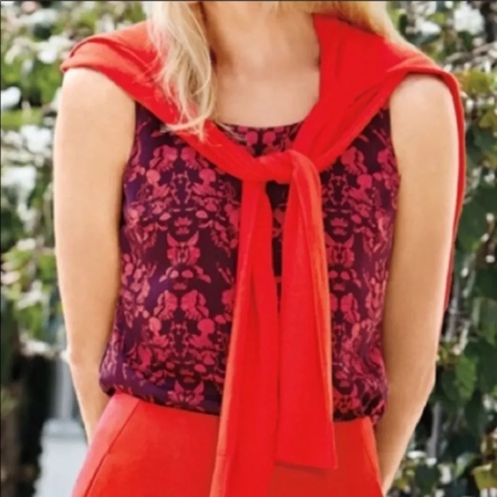 Cabi Cameo Print Purple Red Dressy Layered Sleeveless Top Tank Small